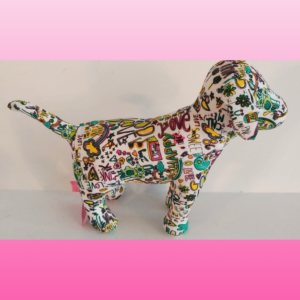 Victoria Secret Pink Plush Dog 7" Graffiti